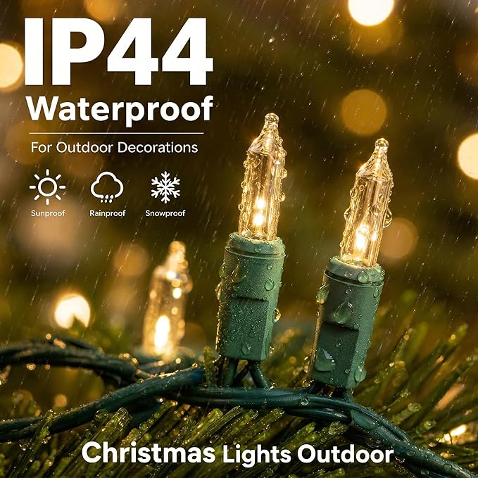 TW SHINE Warm White Christmas Lights Outdoor, 20FT 100 Count Incandescent Christmas Light Indoor, Waterproof Christmas Tree String Lights for Xmas Decorations