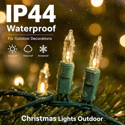 TW SHINE Warm White Christmas Lights Outdoor, 20FT 100 Count Incandescent Christmas Light Indoor, Waterproof Christmas Tree String Lights for Xmas Decorations
