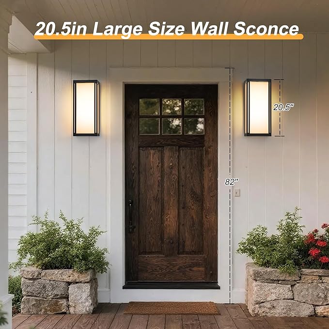 𝟐𝟎.𝟓-𝐈𝐍𝐂𝐇 Dusk to Dawn Outdoor Wall Lights, Large Size Waterproof Patio Lanterns, LED Exterior Light Fixture Wall Mount Lantern Sconce, Black Outdoor Wall Sconces for Front Door Porch