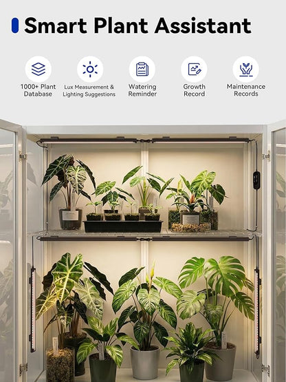 GLOWRIUM Smart Grow Lights for Indoor Plants with APP, 15" Full Spectrum Grow Light Strips, G6 Plant Light Strip with auto Timer, 3 Angle dimming Levels for Plant Shelf, 4-Pack (Black, 32W)