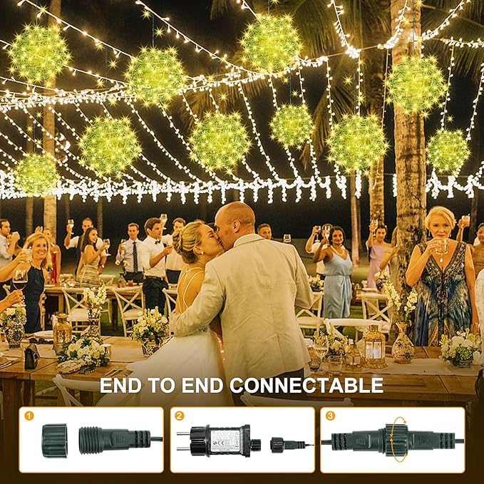 Baung Christmas String Lights Outdoors,4 Pack 7.98" Sphere Ball Tree Garden Globe Lights for Home, Party, Christmas, Porch Patio,Wedding, Garden,Tree Decoration with Memory Function Plug