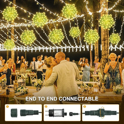 Baung Christmas String Lights Outdoors,4 Pack 7.98" Sphere Ball Tree Garden Globe Lights for Home, Party, Christmas, Porch Patio,Wedding, Garden,Tree Decoration with Memory Function Plug