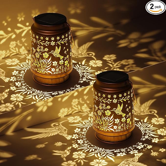 2 Pack Hummingbird Christmas Gifts Solar Lanterns Outdoor Waterproof Garden Decor Birthday Gifts for Women Mom Hanging Solar Lights Outdoor for Patio Pathway Landscape Walkway Terrace Balcony Yard