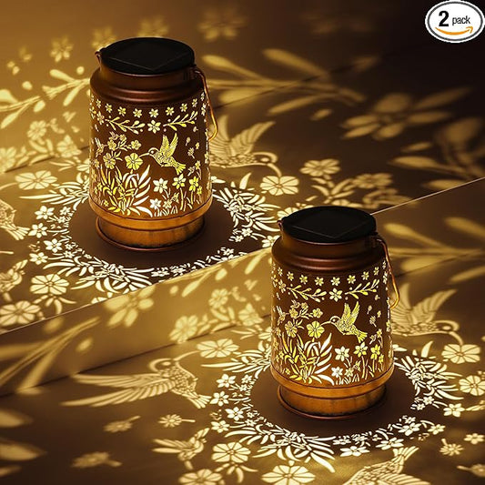 2 Pack Hummingbird Christmas Gifts Solar Lanterns Outdoor Waterproof Garden Decor Birthday Gifts for Women Mom Hanging Solar Lights Outdoor for Patio Pathway Landscape Walkway Terrace Balcony Yard