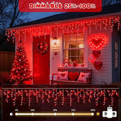 JMEXSUSS 400 LED Red Valentine Lights Outdoor, Connectable Red Icicle Lights Indoor Outdoor with Remote, Christmas Light for Valentine Room Fireplace Christmas Decorations