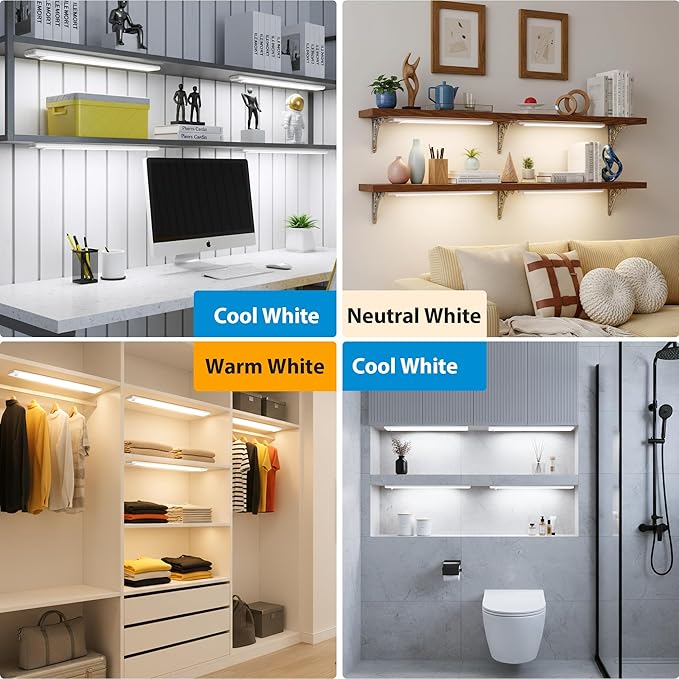 5-Pack Motion Sensor Under Cabinet Light, 3 Color Temperature Dimmable Rechargeable Magnetic Closet Light 15.7 inch Wireless Under Counter Light