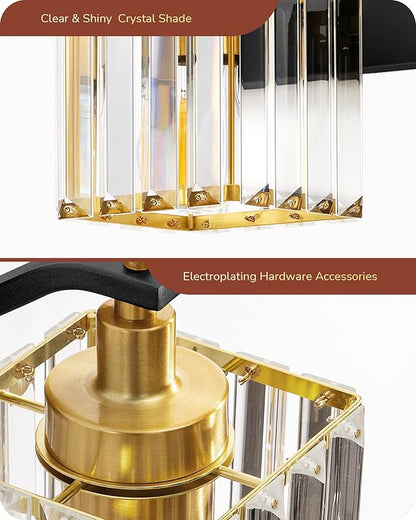 EDISHINE Modern Crystal Bathroom Vanity Light, 3-Lights Bathroom Light Fixtures Over Mirror, Black and Gold Vanity Light for Bathroom, Powder Room, Brass Wall Light Fixtures, E26 Base