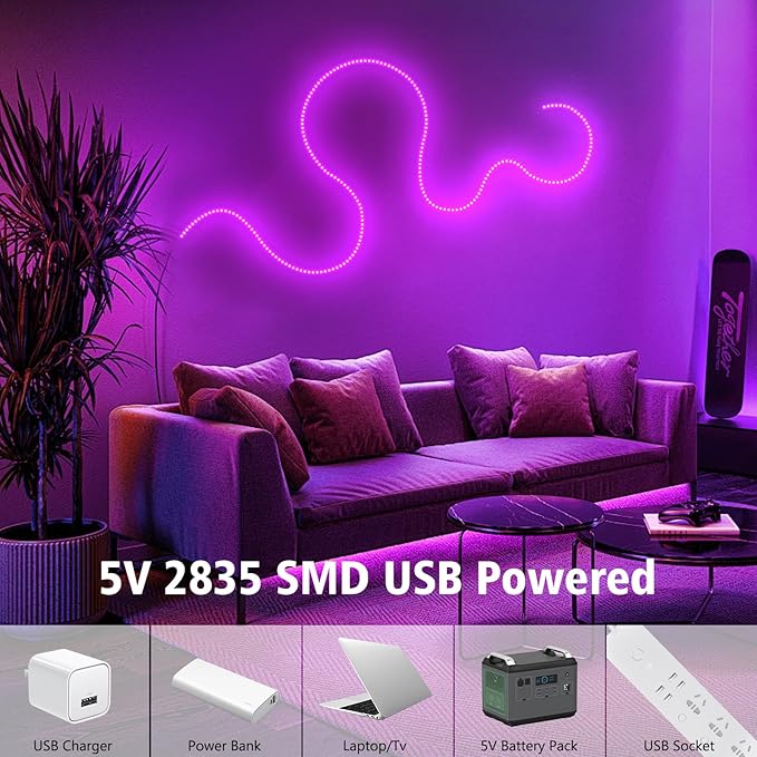 echosari Strip Lights USB 5V, 9.8Ft 180 LED Strip Lights Cuttable 2835 SMD Super Bright with Self-Adhesive DIY for Cabinet Photo Frames Desks Monitor Shelves Decor (Pink)