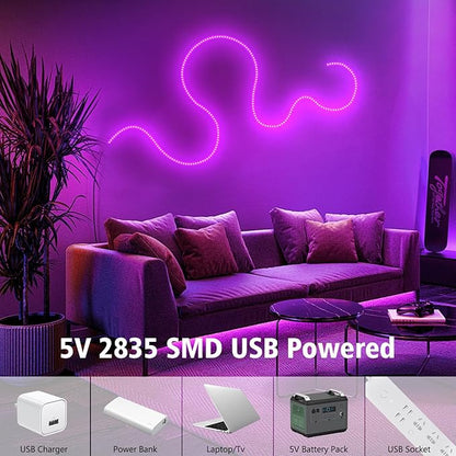 echosari Strip Lights USB 5V, 9.8Ft 180 LED Strip Lights Cuttable 2835 SMD Super Bright with Self-Adhesive DIY for Cabinet Photo Frames Desks Monitor Shelves Decor (Pink)