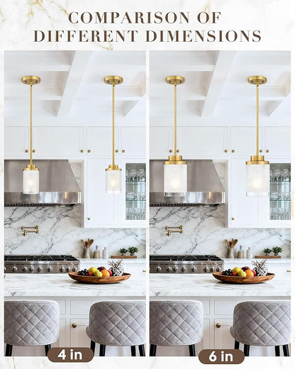 TENGXIN Modern Pendant Light for Kitchen Island, 6 Inch Brushed Gold Hanging Ceiling Light Fixture,Farmhouse Pendant Lighting for Dining Room Bedroom Bar Office 2Pack,TXPLBG01-2PK-L