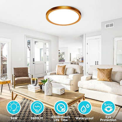 libtit 7 Inch Golden Bronze Flush Mount Ceiling Light, 15W Aureate Ceiling Light Fixture, 3000K/4000K/6500K Color Selectable, Gilded Round Ceiling Lighting for Bedroom Kitchen Pantry