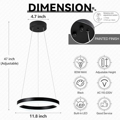 12" Black Led Ring Chandelier Ring Modern Led Chandelier 3 Pack Modern Pendant Lights Led Pendant Lights Adjustable Height Light Contemporary Light Fixture for Kitchen Island Dining Room