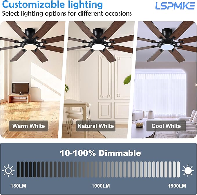 Ceiling Fans with Lights, 54 inch Low Profile Ceiling Fan with Light and Remote Control, Flush Mount Ceiling Fan for Bedroom, Living Room, Reversible, 3CCT, Dimmable, Noiseless DC Motor, Brown