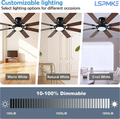 Ceiling Fans with Lights, 54 inch Low Profile Ceiling Fan with Light and Remote Control, Flush Mount Ceiling Fan for Bedroom, Living Room, Reversible, 3CCT, Dimmable, Noiseless DC Motor, Brown