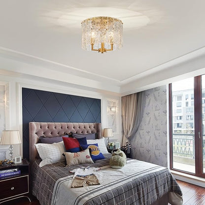 LumFurn 3-Light Modern Ceiling Light for Living Room, Bedroom, Foyer, Kitchen, Close to Ceiling Flushmount Light Fixture, D12.6 x H10.4 in, Handmade Glass Shade & Gold Finish Frame