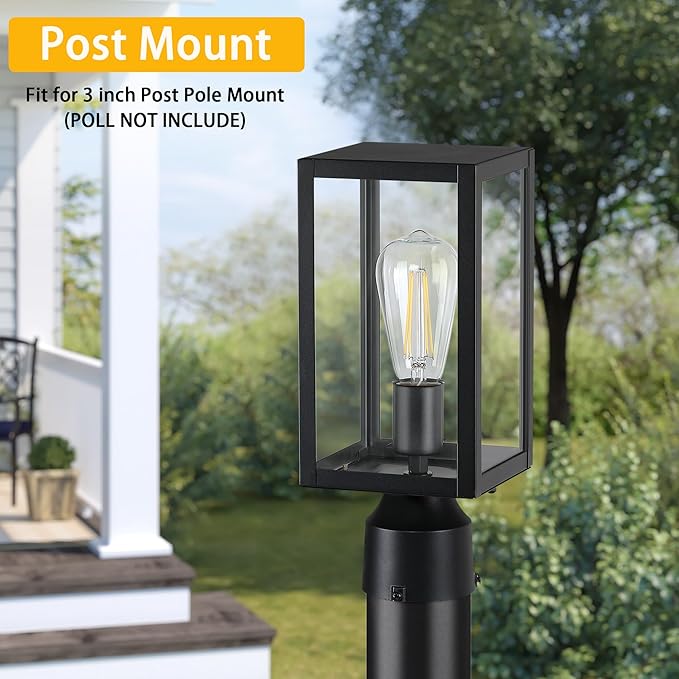 Outdoor Post Lights with Pier Mount Base, 2-Pack Modern Lamp Post Light Fixture Waterproof Pole Lights Outdoor Column Lights Exterior Post Lantern with Clear Glass for Garden Patio