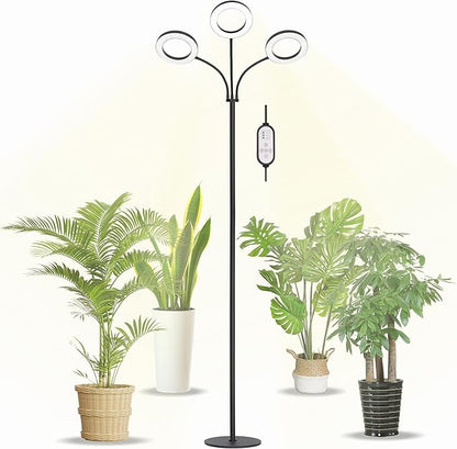 Grow Light for Indoor Plants, 3-Head Full Spectrum LED Tall Plant Lights with Timer, 3 Color Modes Standing Floor Growing Lamp, 74" Height Adjustable, 10 Dimmable Levels for Large Plants