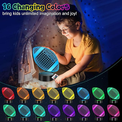 Linkax Football Gifts for Teens Boys Girls, Rugby 3D Illusion Night Light Room Decor, 6 7 8 9 10 11 12 13 Year Old Boy Gifts for Christmas Birthday Easter Sports Fan Presents