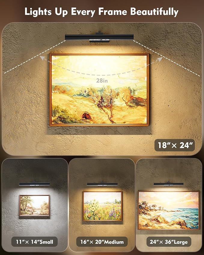 Skairipa Picture Light for Wall, 6000mAh Rechargeable Wireless Wall Lights, 13'' Dimmable Remote Magnetic LED Art Painting Light with 3 Color Temps, Display for Gallery, Living Room (Black, 1Pack)