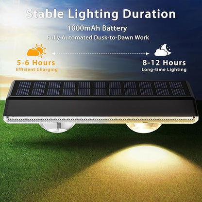 Solar Fence Lights Outdoor, 2 Pack Fence Lights Solar Powered, 3 Color Modes Warm/Natural/Cool White (3000K/4000K/6000K), IP67 Waterproof Dusk to Dawn Solar Lights for Fence, Backyard, Patio, Deck