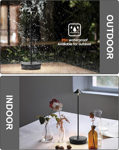 Cordless Table Lamps Rechargeable, 6000mAh Battery Operated LED Desk Lamp Outdoor Waterproof Portable Touch Dimmable Table Light for Patio Restaurant Dining Home Set of 2 Black