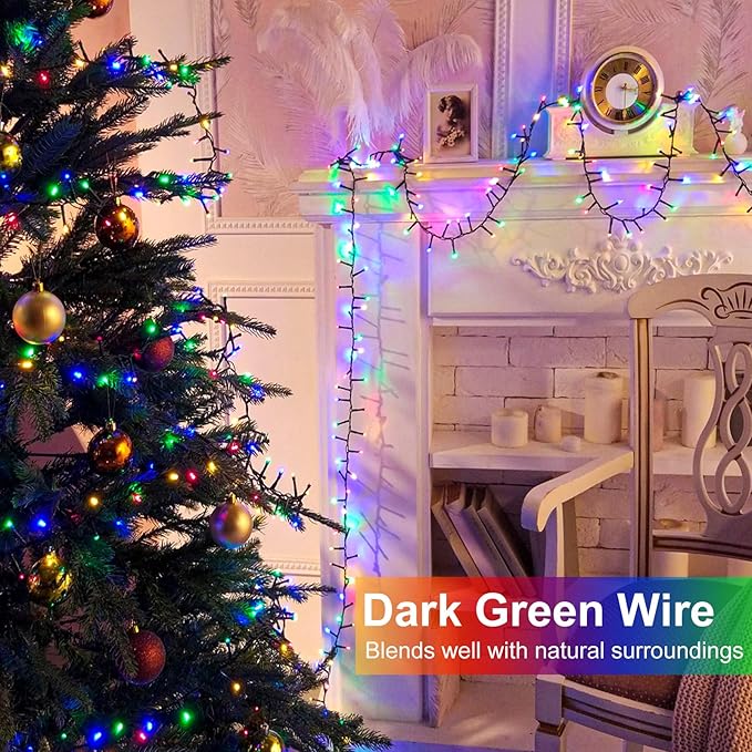 2 Pack Christmas Lights Outdoor, Total 200FT 600LED String Lights for Outside Waterproof, 8 Modes Plug in Connectable Fairy Lights for Indoor Patio Party Decor, 1 Pack Warm White & 1 Pack Multicolor