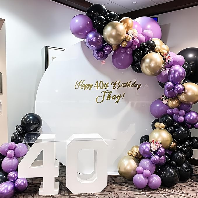 HILAVO Purple Black and Gold Balloon Arch Kit Graduation Balloon Garland Dark Purple and Gold Metallic Black Confetti Balloons for Retirement Wednesday Birthday Baby Shower Engagement Party Decoration