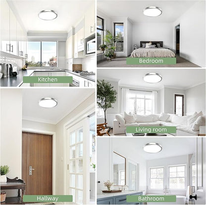 hykolity 12 Inch Selectable CCT LED Round Flat Panel Light, 24W 3000K/4000K/5000K, Edge-Lit Flush Mount Ceiling Light Fixture for Kitchen, Bedroom, Laundry and Closet Room,Brush Nickel
