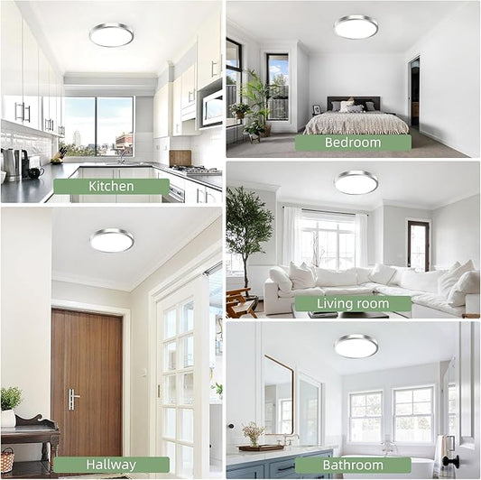 hykolity 12 Inch Selectable CCT LED Round Flat Panel Light, 24W 3000K/4000K/5000K, Edge-Lit Flush Mount Ceiling Light Fixture for Kitchen, Bedroom, Laundry and Closet Room,Brush Nickel