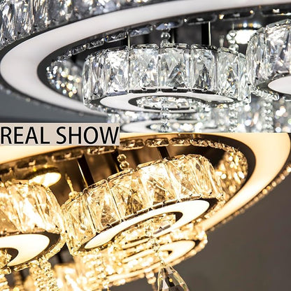 HAIXIANG Modern Glam Chandelier LED Crystal Light Interior Luxury Ceiling Chandeliers Remote Dimmable Lights Fixture 40 Inches Gold Large Size Light