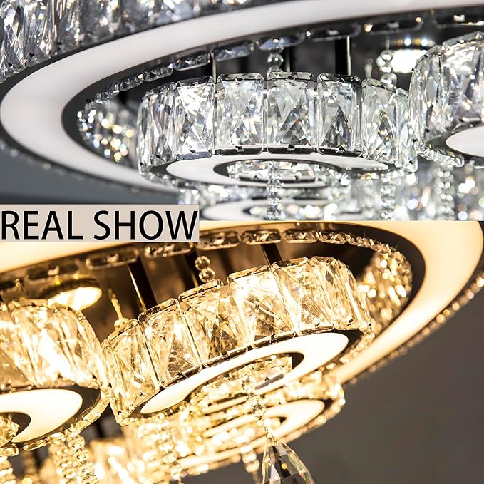 HAIXIANG W32'' Modern Chandeliers for Dining Room Crystal LED Chandelier Light Living Room Bedroom Interior Luxury Lighting Fixture 2700-6000K Dimmable Lights Silver