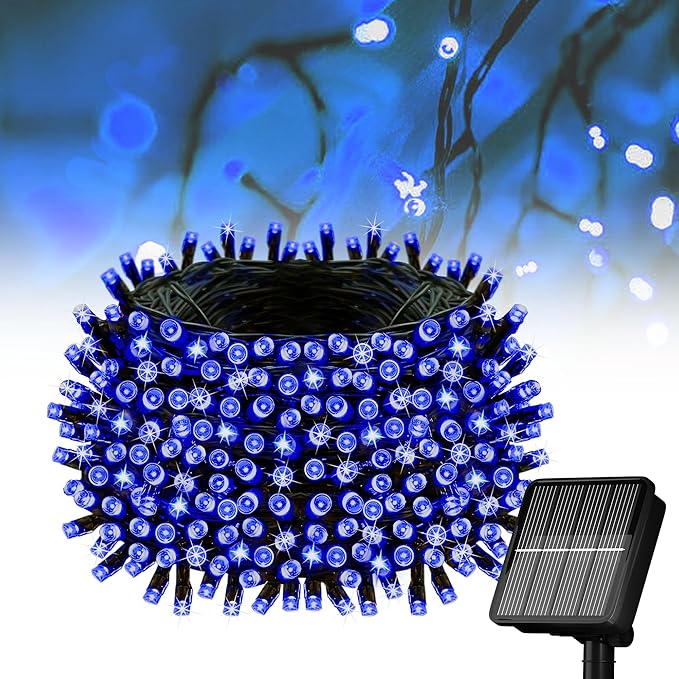 Flechllary Solar String Lights for Outside, 39Ft 100 LED Solar String Lights Outdoor with 8 Modes，Solar Lights for Outside Waterproof for Yard, Fence,Balcony, Party,Christmas Tree Decorations (Blue)