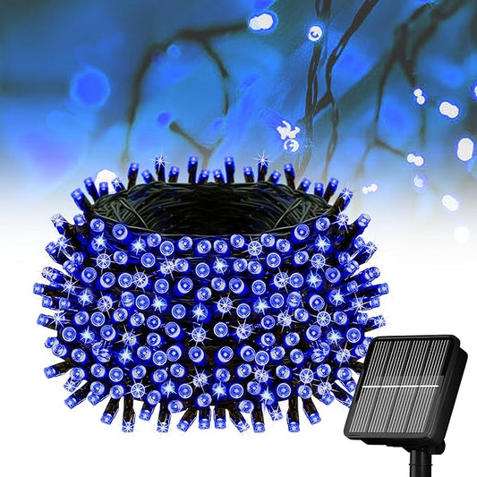 Flechllary Solar String Lights for Outside, 39Ft 100 LED Solar String Lights Outdoor with 8 Modes，Solar Lights for Outside Waterproof for Yard, Fence,Balcony, Party,Christmas Tree Decorations (Blue)