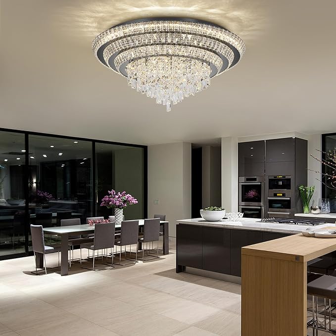 30 inch Crystal Flush Mount Black Chandelier, Modern Raindrop LED Ceiling Light, 3CCT Dimmable & Brightness Adjustable,Remote/APP ,Elegant Chandeliers for Bedroom Hallway Dinning Room Living Room