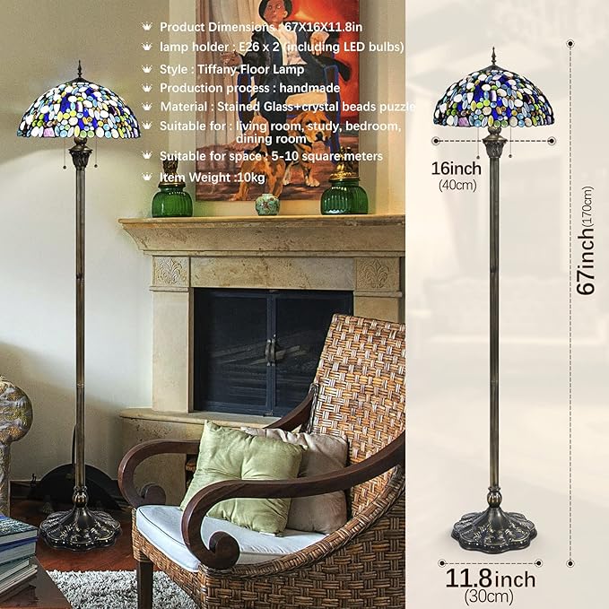 Tiffany Floor Lamp-Stained Glass Tiffany Style Floor Lamps with Natural Shell,70in high Antique Tiffany Standing Reading Light for Corner Bedroom Home Office