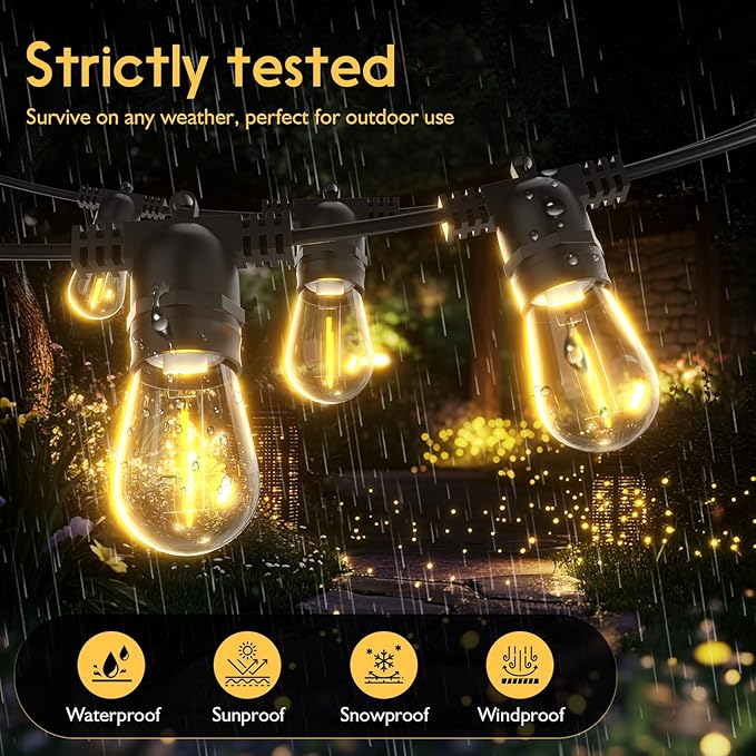 Outdoor String LED Patio Lights - 100Ft 30M Outside Waterproof Light with Remote Dimmable S14 Shatterproof Bulb Connectable Hanging Outdoor Electric Lighting for Backyard Yard Easter Gifts for men