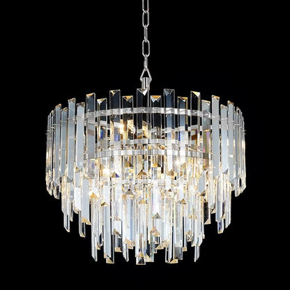 Chrome Modern Top K9 Crystal Chandelier Lighting Fixture, 6 Lights Round K9 Crystal Adjustable Hanging Lamp for Dining Room Bedroom Living Room,Hallway,Bar,Kitchen W17.6