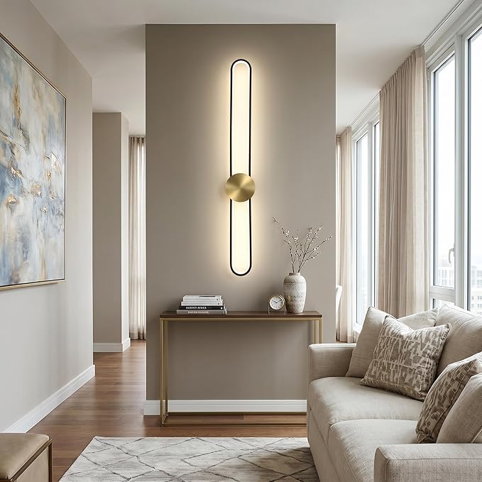 JAYMP Modern Wall Sconce 4000K Dimmable LED Wall Light Fixture, Hardwired Wall Lamp for Living Room, Dining Room, Bedroom, Hallway, Lobby, Entryway, 1 Pack (Brushed Black, H110cm/43.3inch)