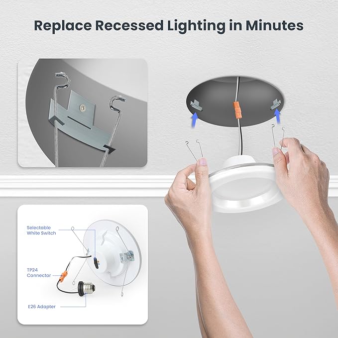 Feit Electric 5-6" LED Recessed Downlight with Night Light Mode, 75W Equivalent, Dimmable, 5CCT Selectable White, 90 CRI, 1000 Lumens, 45-Year Lifetime, LEDR56/NL/5CCTCA/RP