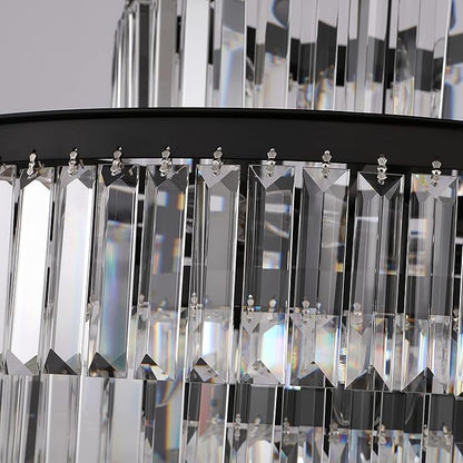 Black Modern Style Crystal Chandeliers & LightsRound Hanging Classic, Pendant Ceiling Chandelier Lighting Fixture 5-Tier for Dining Room Living Room(24 inch,Black)