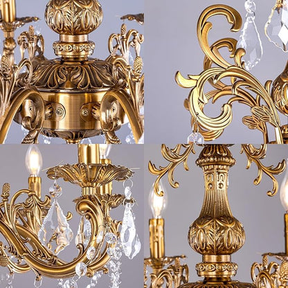 Wellmet Crystal Chandeliers Vintage Antique Bronze Chandelier 8 Lights Candle Pendant Ceiling Light Fixture for Dining Room Living Room Kitchen Bedroom Hallway Entryway Dia 28"