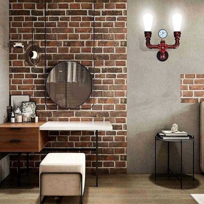 XEYOU Retro Wall lamp Vintage Industrial Steampunk Wall Sconce 2 Lights Metal Water Pipe Wall Mounted Light Fixture E26 Edison Bulb for Cafe Bar Restaurant Bedroom Livingroom