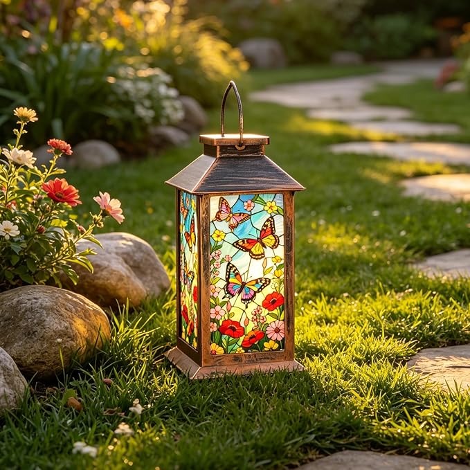 Butterfly Solar Lanterns Outdoor Waterproof Garden Decor,Hanging Solar Lights Bird Decorative,Mothers Day Gifts for Women Mom Birthday Gifts Ideas for Yard Patio Lawn Tabletop Landscape Walkway