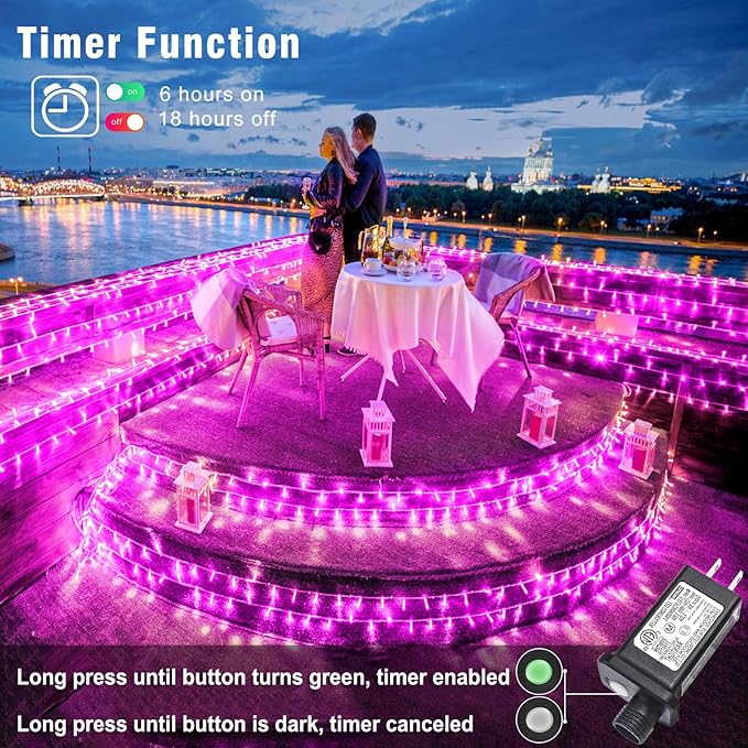 165FT 500 LED Outdoor String Lights, Plug in Christmas Lights Indoor Waterproof, 8 Modes Connectable Fairy Twinkle Lights Clear Wire for Outside Bedroom Patio Wedding Garden Party Decorations, Pink