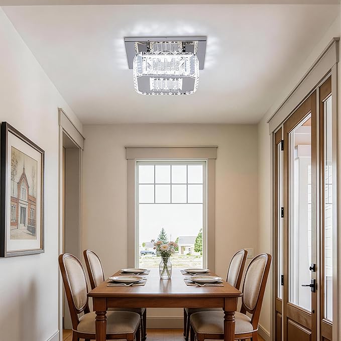 CLAIRDAI Crystal Ceiling Light Square Flush Mount LED Ceiling Light Fixture Modern Led Chandelier Crystal Ceiling Lamps for for Kitchen Hallway Foyer Living Room Bedroom (Dimmable)