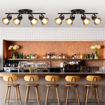 4-Light Track Lighting Kit, Directional Ceiling Light, Industrial Black Kitchen Track Lighting Fixtures Ceiling for Kitchen, Living Room, Dining Room, Hallway.