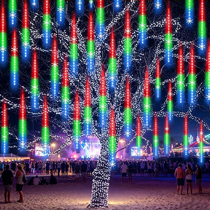 EAGWELL Meteor Shower Lights UL Certified 1080 LEDs 20 Tubes Falling Rain Drop Ramadan Lights Cascading Lights for Xmas Tree Halloween Decorations Wedding Party Holiday Garden Decor, Multicolor