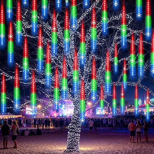 EAGWELL Meteor Shower Lights UL Certified 1080 LEDs 20 Tubes Falling Rain Drop Ramadan Lights Cascading Lights for Xmas Tree Halloween Decorations Wedding Party Holiday Garden Decor, Multicolor