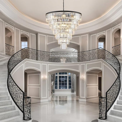 Large Black Crystal Chandelier 36" Round Chandeliers for Staircase Modern 22 Lights 7-Tier Luxury K9 Crystal Ceiling Pendant Lighting Fixture for High Ceiling Living Room Foyer