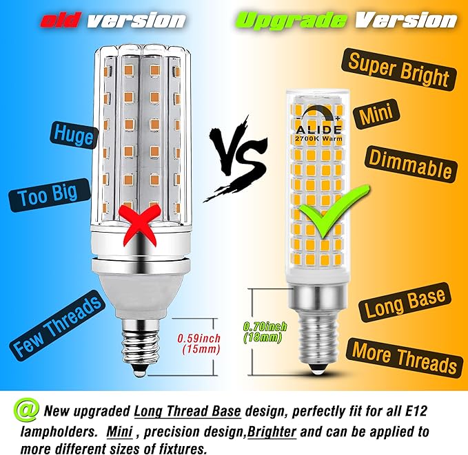 ALIDE Dimmable E12 100 Watt Equivalent LED Candelabra Bulbs C7,2700K Warm White,1000LM T6 E12 10W LED Ceil Fan Light Bulbs for Chandelier Pendant Lighting Salt Lamp,5 Pack